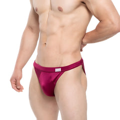 MetroMaleWear Torres swim bikini burgundy shiny deep red satin brief with narrow waistband and small brand tag