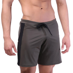 Dark gray metroMalewear trainer shorts with black side panels and matching drawstring waistband