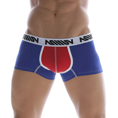 Blue and red metro malewear tricolor short boxer briefs with white waistband and black logo text royal 7 inch