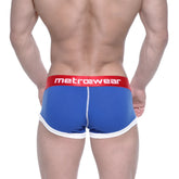 Blue and white athletic briefs with a red metrowear logo waistband metroMalewear trio boxer royal blue 3013-40