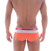 Orange mesh briefs with a red and white amiri waistband from MetroMaleWear triple boxer neon orange 2913-24 collection