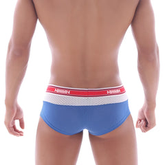 Metro malewear triple boxer royal blue blue mesh briefs with red and white ashny branded elastic waistband
