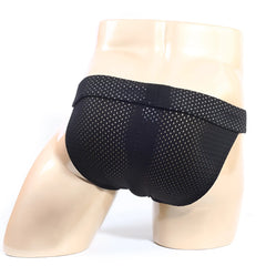 MetroMaleWear Tull bikini black athletic briefs with white dot mesh pattern and elastic waistband front view