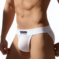 White mesh athletic briefs with branded waistband by metromalewear in tull bikini style white 3304-32