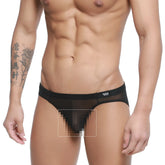Metro malewear tull negro bikini 5103-m70 sheer black mesh briefs with solid waistband and white logo