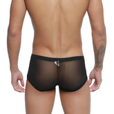 Metro malewear tull negro trunk 2125-70 black sheer mesh briefs with solid black waistband front view