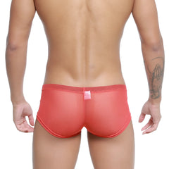 MetroMaleWear tull rojo trunk 2125-13 coral-colored sheer mesh briefs with snug fit and elastic waistband