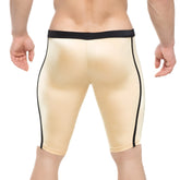 Beige metallic athletic shorts with black trim from MetroMaleWear University Biker Gold 4020-21 collection