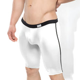 White men’s athletic briefs metro malewear university biker white with black elastic waistband and side seam trim