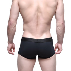 Metro male wear black uphole short boxer briefs with subtle textured waistband and brand logo visible on front side