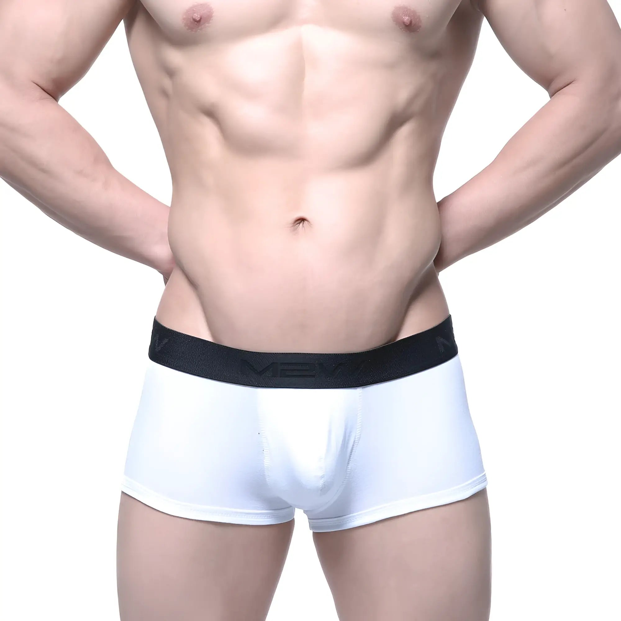 White men’s briefs with black elastic waistband featuring mexx logo metroMalewear uphole short boxer white 3030-00