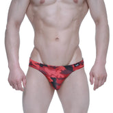 MetroMaleWear urban camo bikini 5103-M90 red and black camouflage men’s briefs with a small logo on the waistband