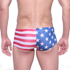 MetroMaleWear USA swim trunk 4938-90 features American flag-themed red white and blue colors for patriotic style