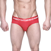 Red metromalewear vasco hip brief crimson with white logo band features soft breathable fabric for everyday comfort