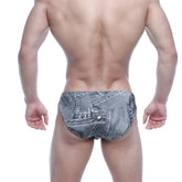MetroMaleWear Vasco Hip Brief denim gray 5103-70 featuring gray denim-patterned patchwork design for men