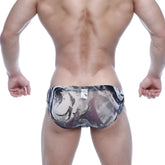 Metro male wear vasco hip brief mesh swim trunks in black and gray abstract swirl pattern