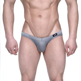 Gray mesh metro malewear vasco hip brief with black logo tag on waistband for men
