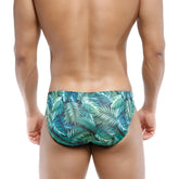 MetroMaleWear Vasco Hip Brief Jungle 5103-88 swim trunks with tropical leaf pattern in teal and green colors