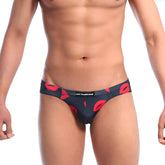 Black briefs with bold red lipstick print and metromalewear label metroMalewear vasco hip brief kiss black 5103-67