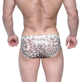 Gray and white leopard-print mesh briefs metro male wear vasco hip brief leopard yellow 5103-72 front view