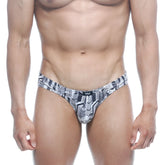 Black and white cityscape patterned mens briefs with sleek modern design metro male wear vasco hip brief metro 5103-48