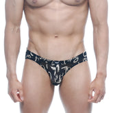 Black briefs with white abstract graffiti pattern from metromalewear vasco hip brief oraculo 5103-78 collection