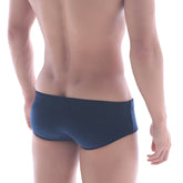 Navy blue metroMalewear velvet swim brief with smooth form-fitting fabric and subtle side panel detailing