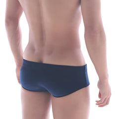 Navy blue metroMalewear velvet swim brief with smooth form-fitting fabric and subtle side panel detailing