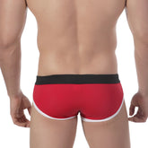 Red briefs with black waistband and white trim metro male wear victory swim brief 4916-79 front view