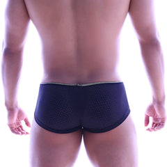 MetroMaleWear vigor trunk black mesh briefs with subtle white trim along the waistband for comfortable wear