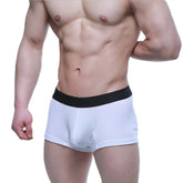 White ribbed boxer briefs with black elastic waistband from metromalewear voltz collection for comfortable fit