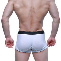 White ribbed cotton boxer briefs with a black elastic waistband from MetroMaleWear Voltz collection