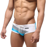 MetroMaleWear wave swim brief gray 4918-10 featuring white silver and turquoise striped swim trunks with drawstring waist