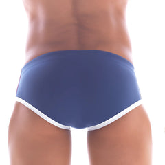 Navy blue swim trunks with white trim by metromalewear wave swim brief 4918-28 designed for comfortable swimming