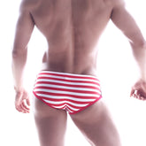 MetroMaleWear wave swim brief patriot 4918-90 red and white striped swim trunks for men in quick-dry fabric