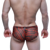 MetroMaleWear Wild Trunk 2125-80 red and black tiger-striped mesh swim trunks with breathable fabric design