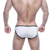 White briefs with black trim from metromalewear xallas bikini royal blue 5113-42 product front view