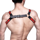 MetroMaleWear leather harness red mh2 in black and red leather with silver toned metal hardware for stylish wear