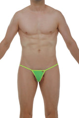 Micro g-string neon green bright green thong with neon yellow trim showing the front side details