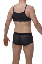 Petitq micro tank macra black black mesh bra and briefs set with thin straps and geometric pattern