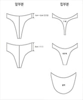 Black line drawings of various xl size snake skin thong bikini bottoms with korean labels for miiw posingwear product p1000x