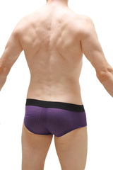 Mini boxer double pouch bee purple mesh briefs in purple with black elastic waistband for comfortable fit