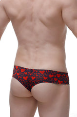 Mini boxer king of hearts red heart patterned men’s briefs on dark navy fabric in soft cotton material