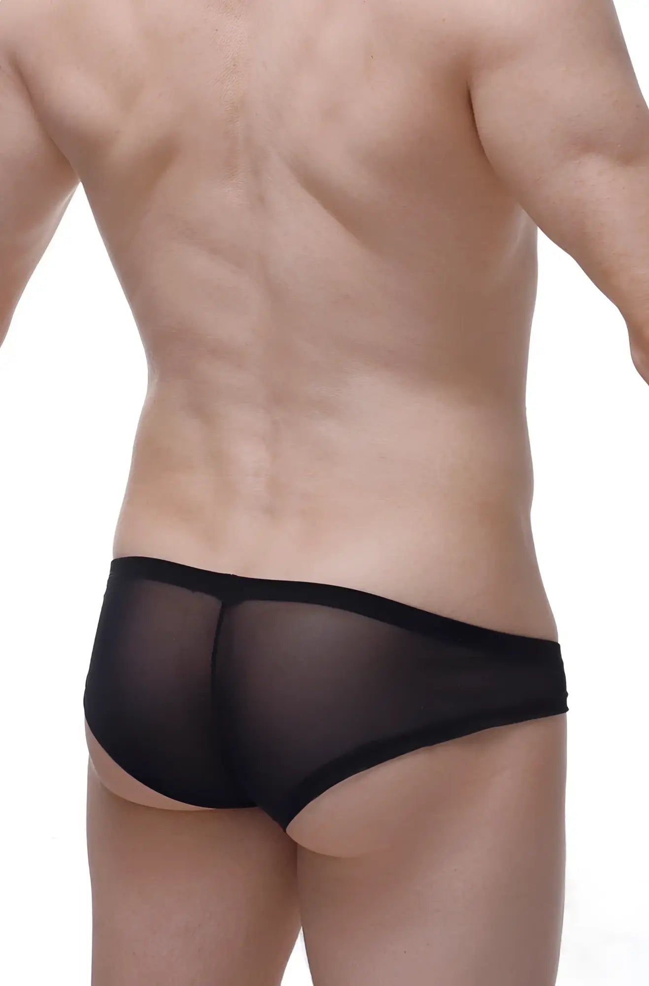 Black sheer mesh mini boxer briefs macau bulles with solid black waistband front view