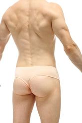 Beige seamless mini boxer briefs with smooth form-fitting design made from organic bamboo peach fabric