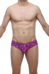 Petitq mini boxer tropical hearts vibrant pink and navy blue patterned swim trunks with tropical leaf design