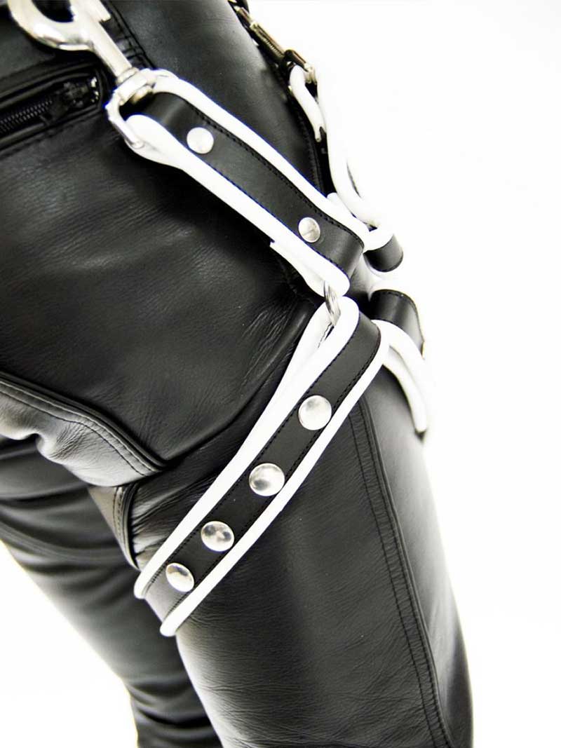 Harnais de jambe en cuir Mister B Noir/Blanc 602840 Taille L/XL Harnais de jambe en cuir Mister B Noir/Blanc 602840 Taille L/XL