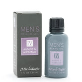 A sleek dark gray glass bottle of Mixologie beard oil with black ribbed cap and lavender label ardent and addictive scent