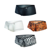 Black striped men’s briefs mob boyshort with subtle sheen and small logo on the waistband