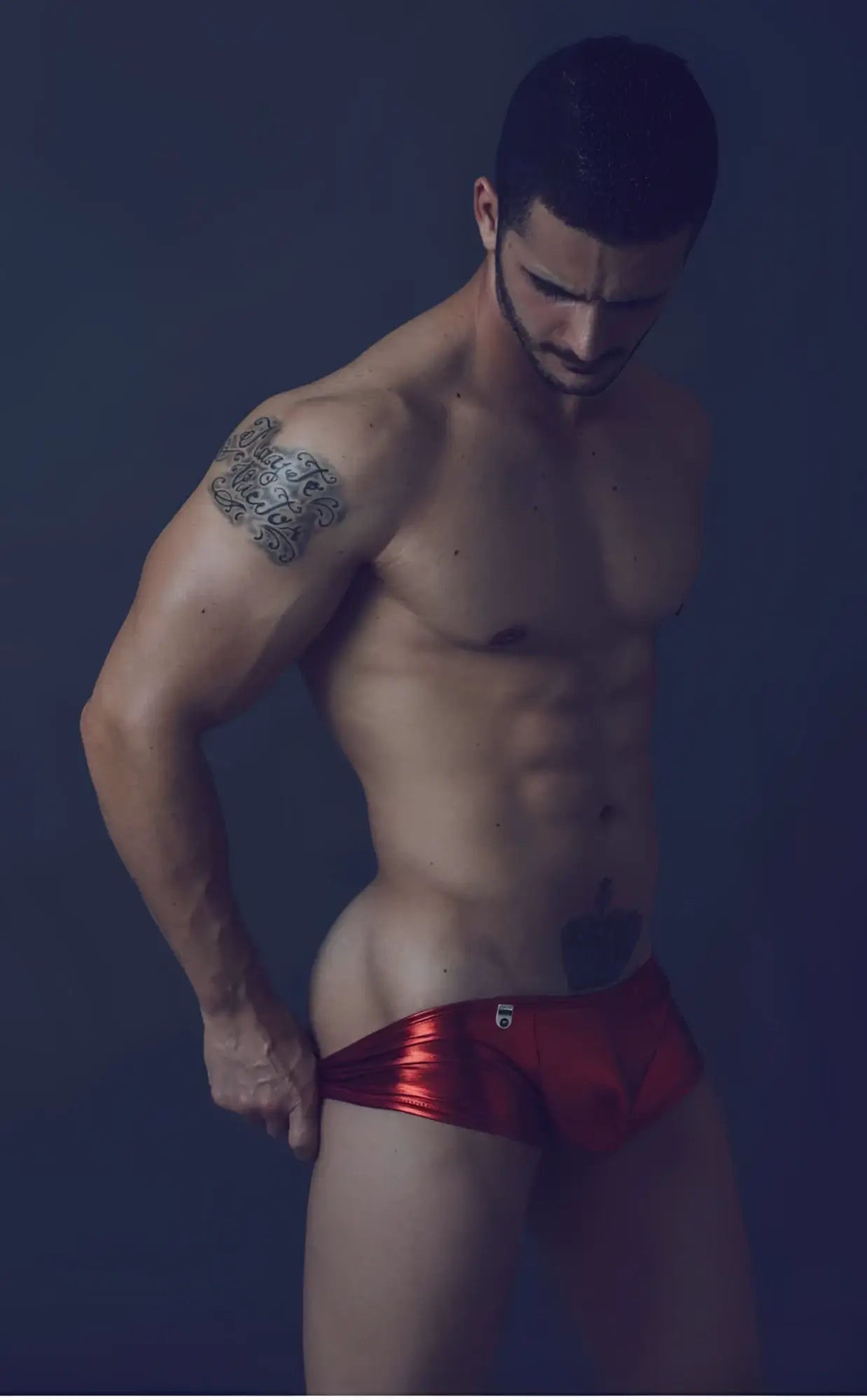 Shiny red metallic MOB Mirror Boxer briefs with a small logo on the front for stylish everyday wear